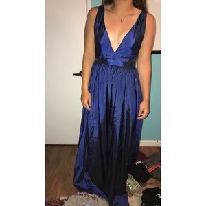Blue 2017 low cut long prom dress.